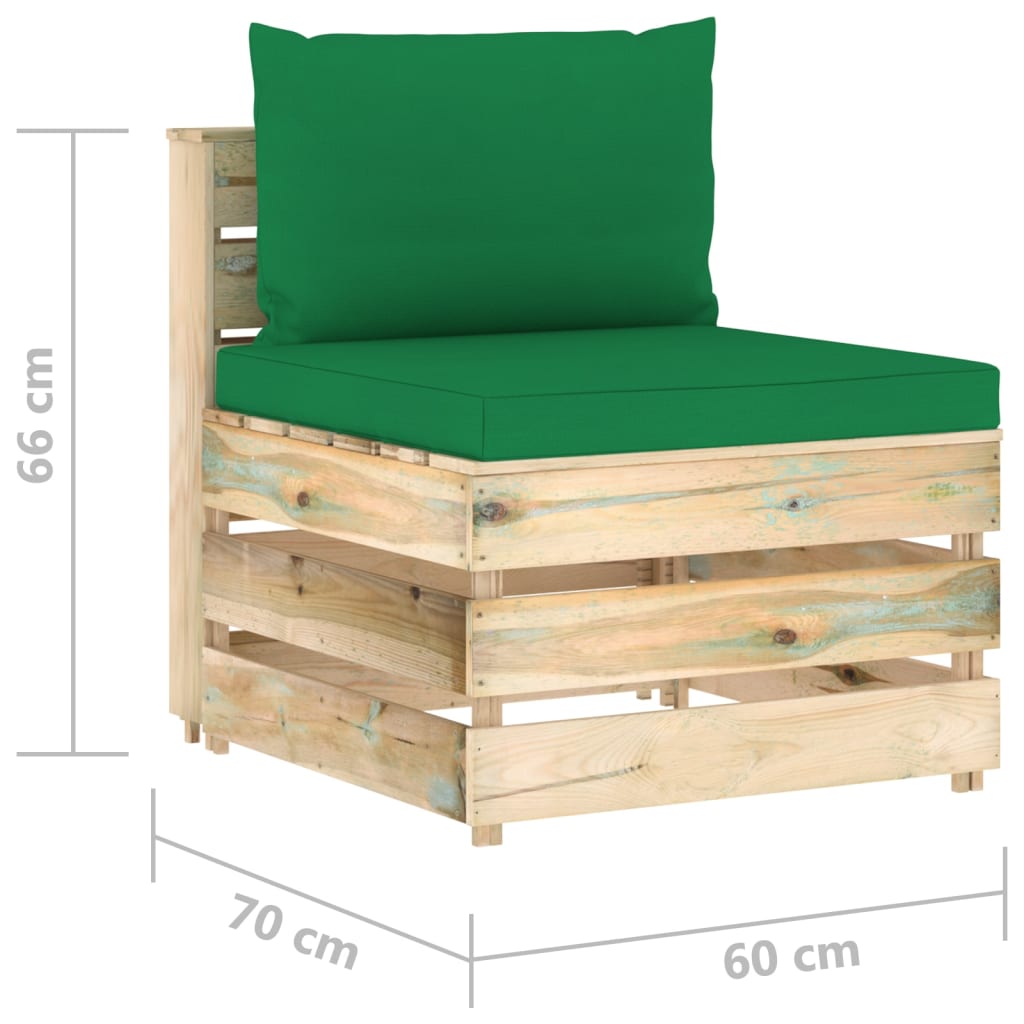 6 pcs conj. lounge jardim c/ almofadões madeira impreg. verde