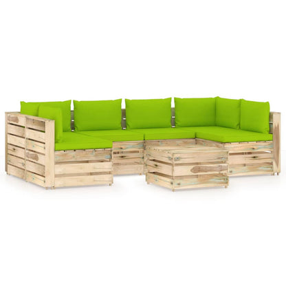 7 pcs conj. lounge jardim c/ almofadões madeira impreg. verde