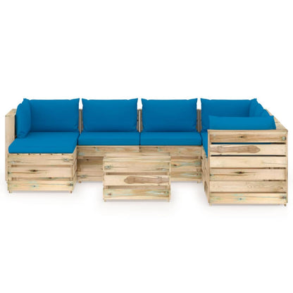 8 pcs conj. lounge jardim c/ almofadões madeira impreg. verde