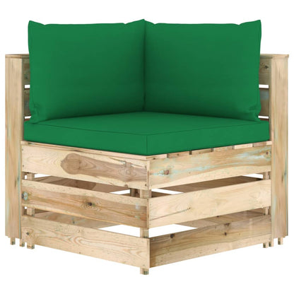 8 pcs conj. lounge jardim c/ almofadões madeira impreg. verde