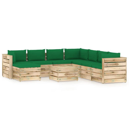 9 pcs conj. lounge jardim c/ almofadões madeira impreg. verde