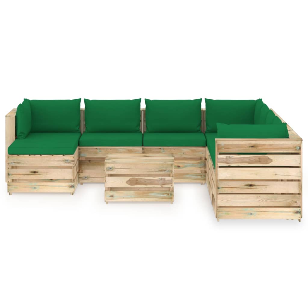 9 pcs conj. lounge jardim c/ almofadões madeira impreg. verde