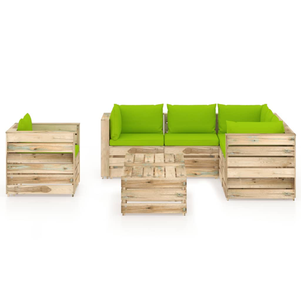 8 pcs conj. lounge jardim c/ almofadões madeira impreg. verde