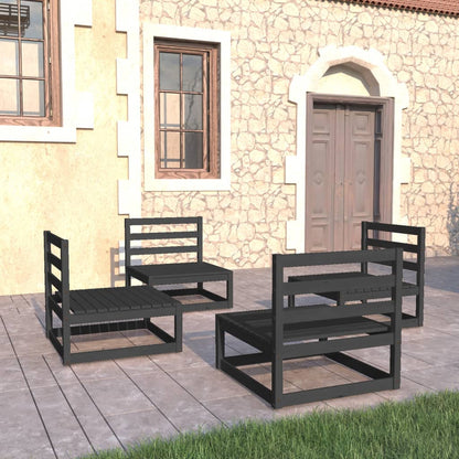 4 pcs conjunto lounge de jardim pinho maciço preto