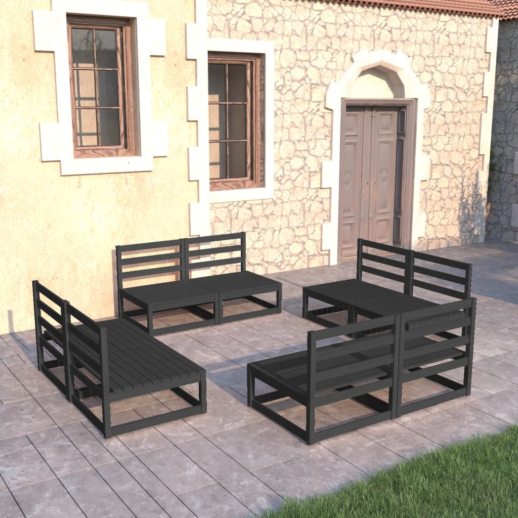 8 pcs conjunto lounge de jardim pinho maciço preto