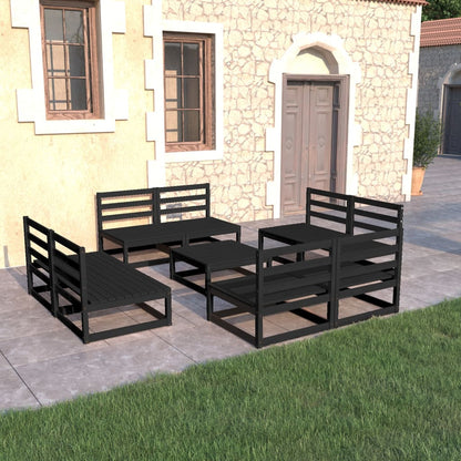 9 pcs conjunto lounge de jardim pinho maciço preto