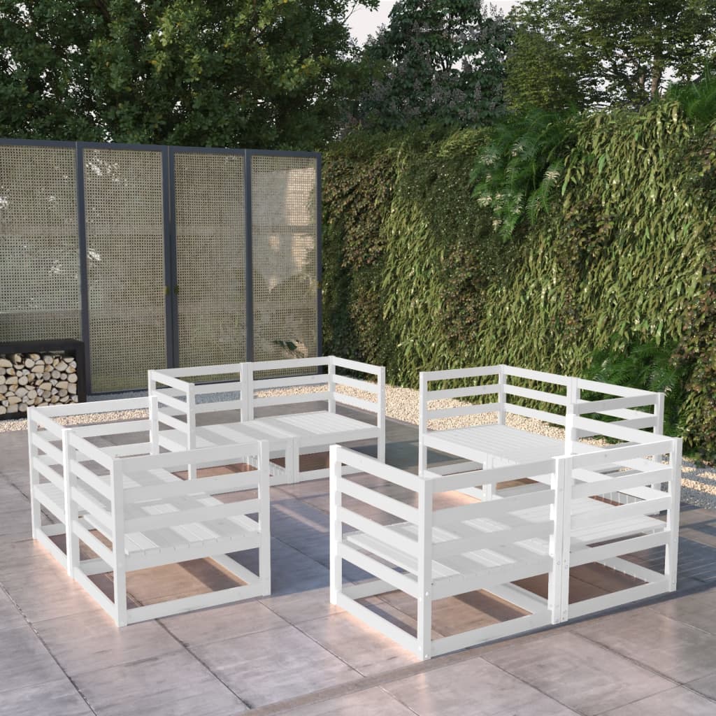 8 pcs conjunto lounge de jardim pinho maciço branco