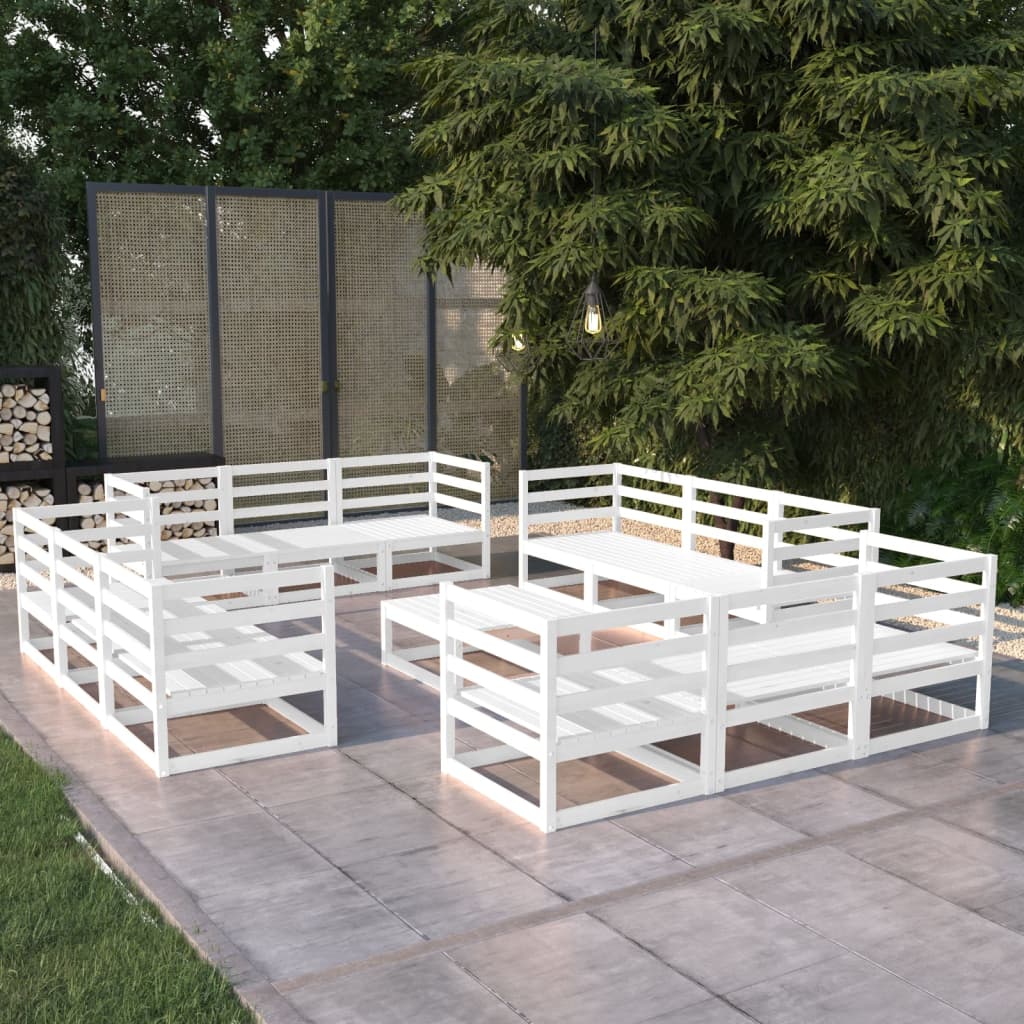 13 pcs conjunto lounge de jardim pinho maciço branco