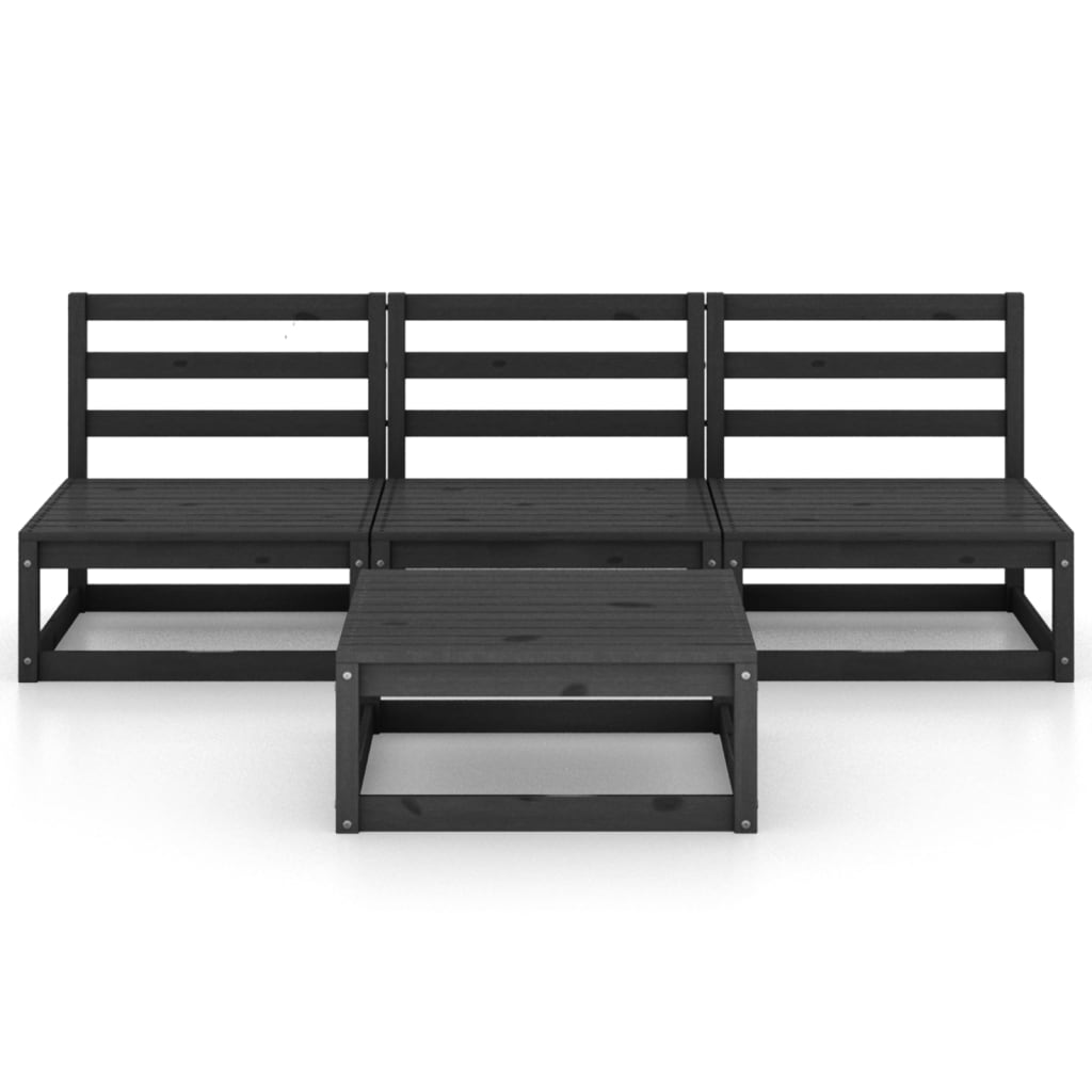 4 pcs conjunto lounge de jardim pinho maciço preto