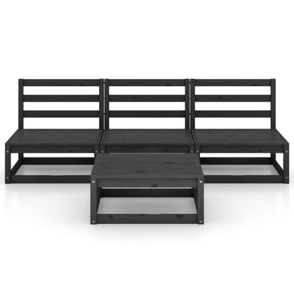 4 pcs conjunto lounge de jardim pinho maciço preto