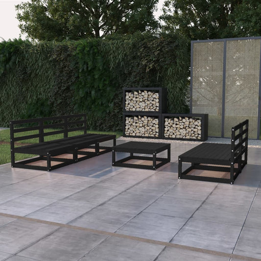 6 pcs conjunto lounge de jardim pinho maciço preto