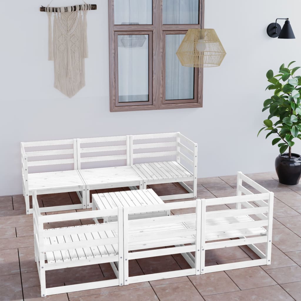 7 pcs conjunto lounge de jardim pinho maciço branco