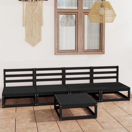 5 pcs conjunto lounge de jardim pinho maciço preto