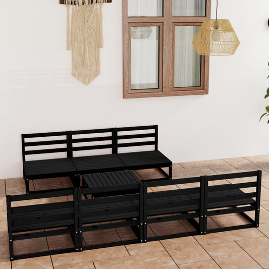 8 pcs conjunto lounge de jardim pinho maciço preto