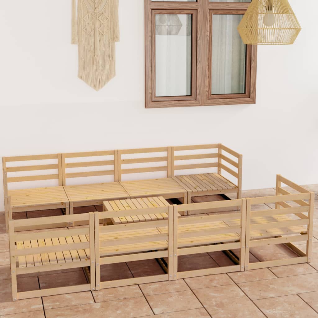 9 pcs conjunto lounge de jardim pinho maciço