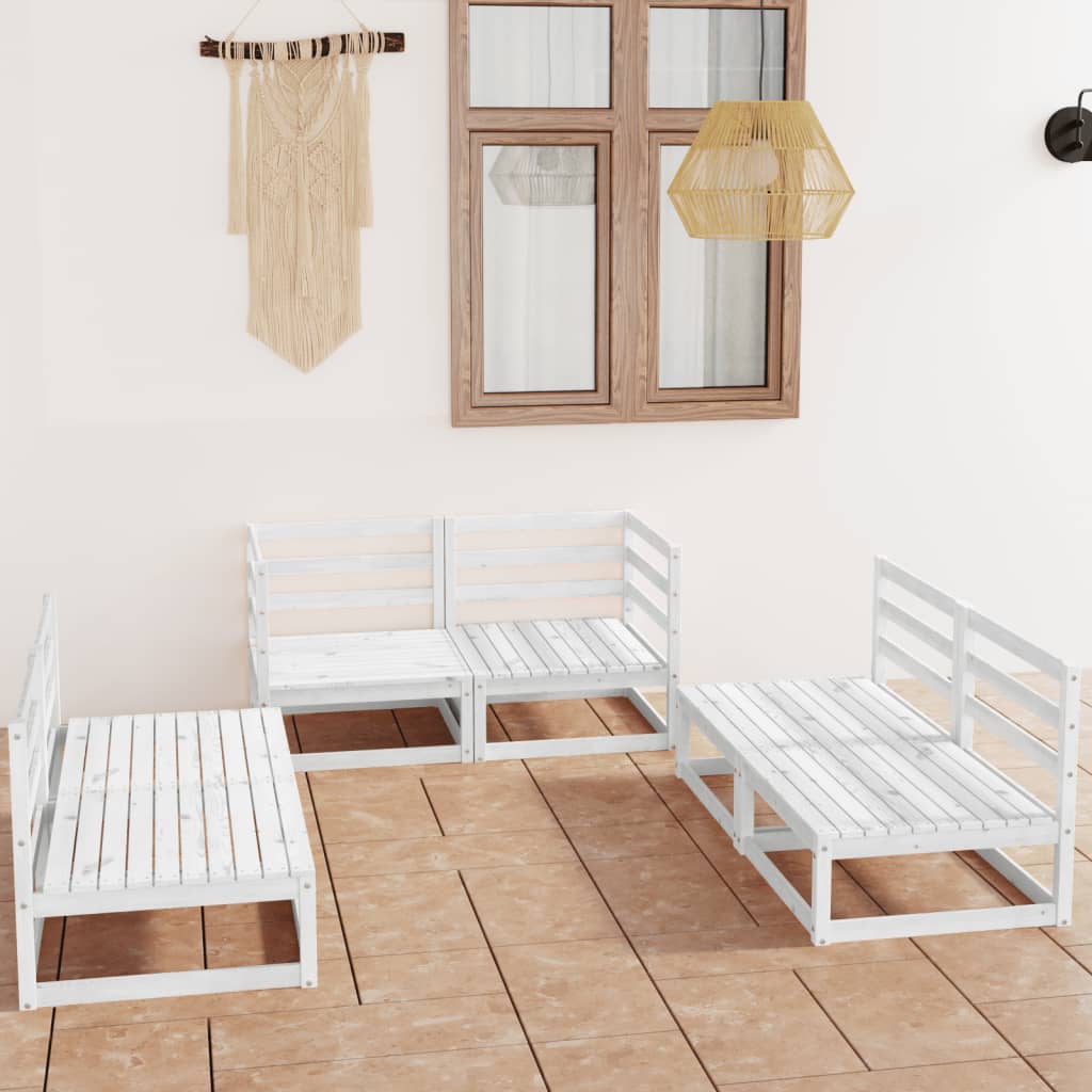 6 pcs conjunto lounge de jardim pinho maciço branco