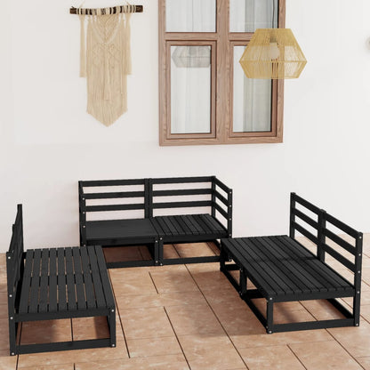 6 pcs conjunto lounge de jardim pinho maciço preto