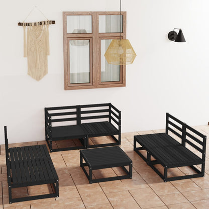 7 pcs conjunto lounge de jardim pinho maciço preto