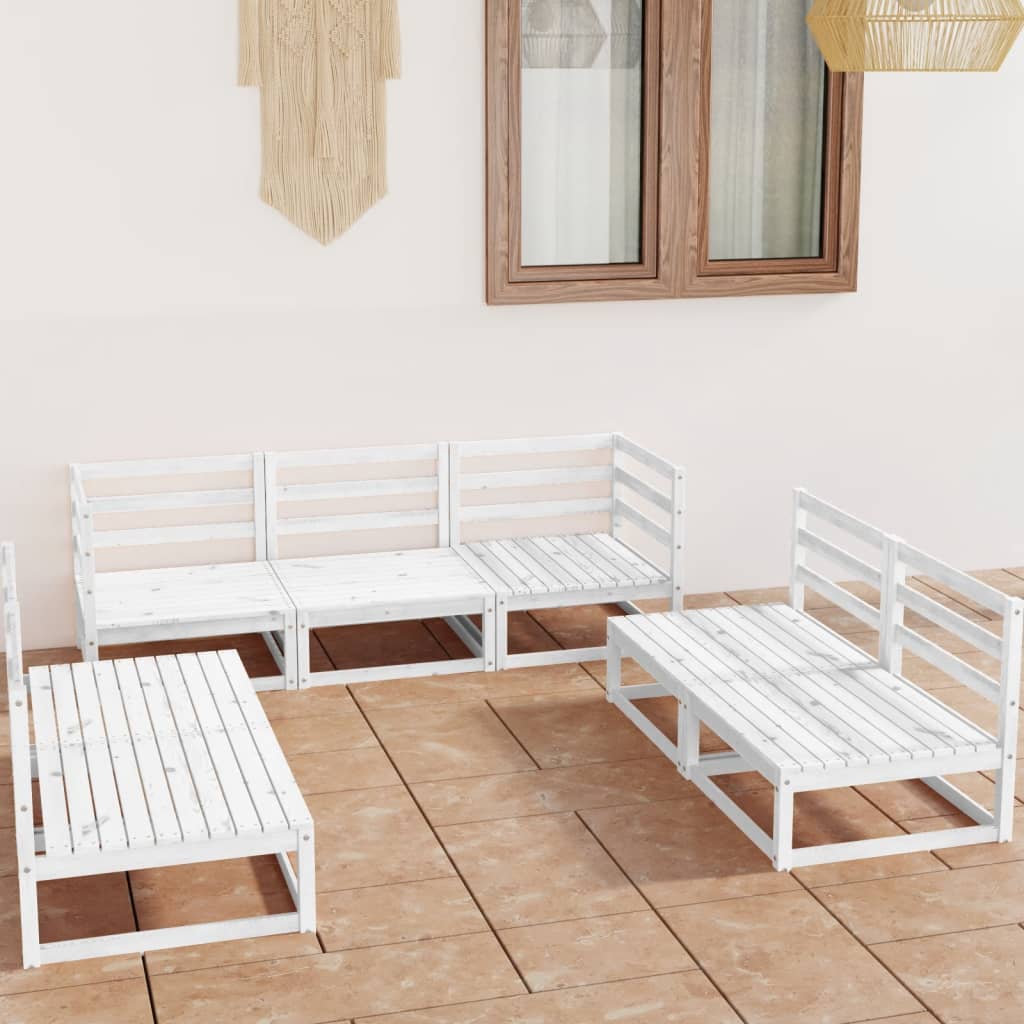 7 pcs conjunto lounge de jardim pinho maciço branco