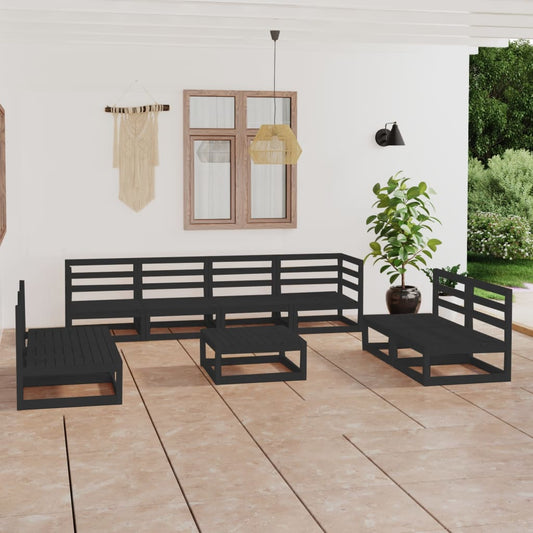 9 pcs conjunto lounge de jardim pinho maciço preto