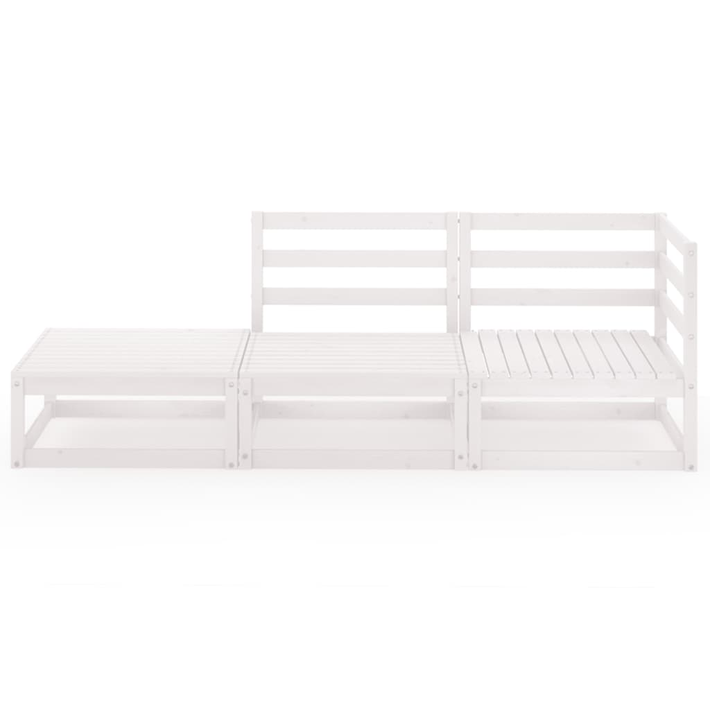 3 pcs conjunto lounge de jardim pinho maciço branco