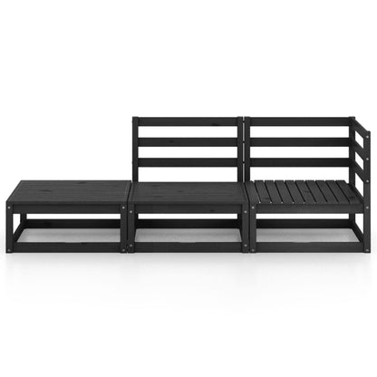 3 pcs conjunto lounge de jardim pinho maciço preto