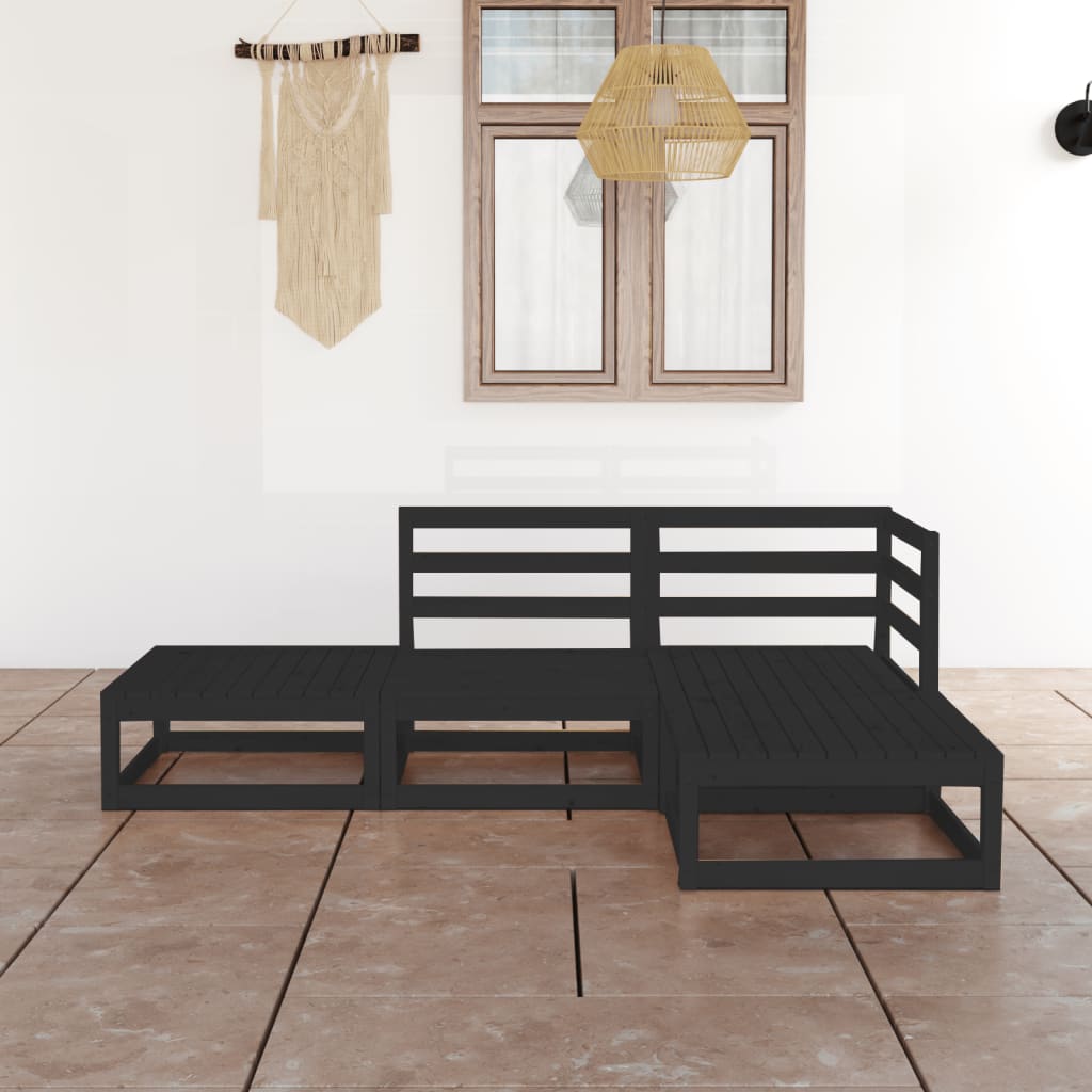 4 pcs conjunto lounge de jardim pinho maciço preto