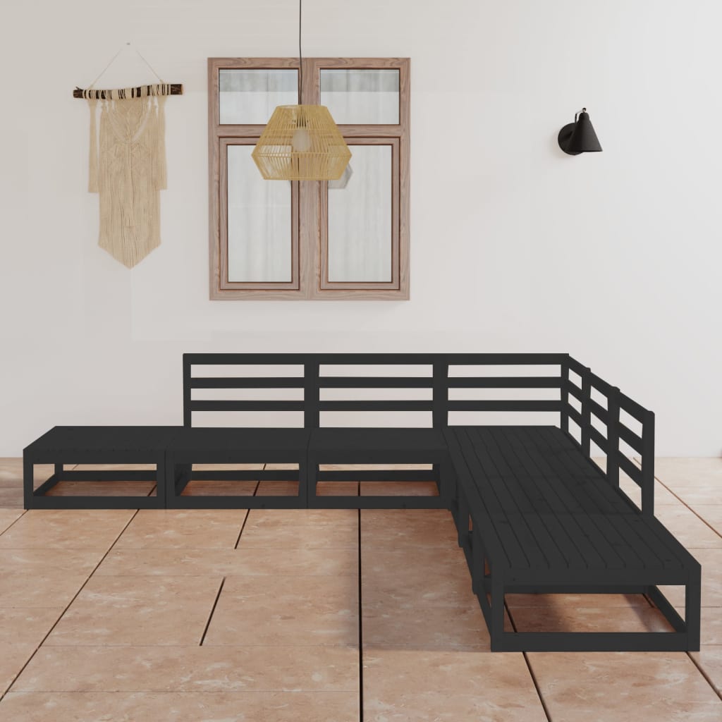 7 pcs conjunto lounge de jardim pinho maciço preto