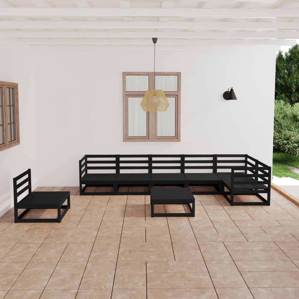 8 pcs conjunto lounge de jardim pinho maciço preto