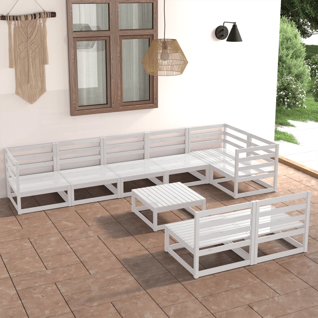 9 pcs conjunto lounge de jardim pinho maciço branco