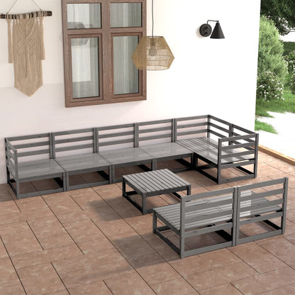 9 pcs conjunto lounge de jardim pinho maciço cinzento