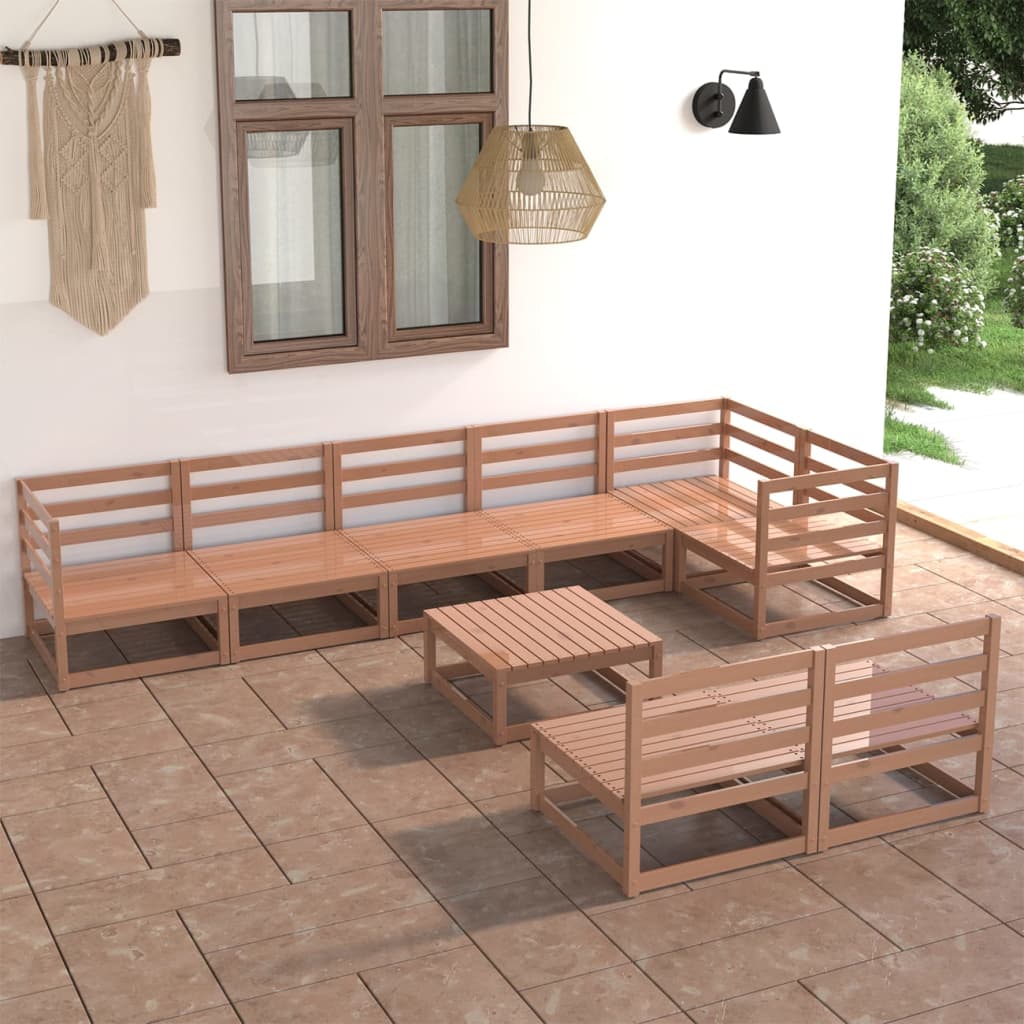 9 pcs conjunto lounge de jardim pinho maciço castanho mel