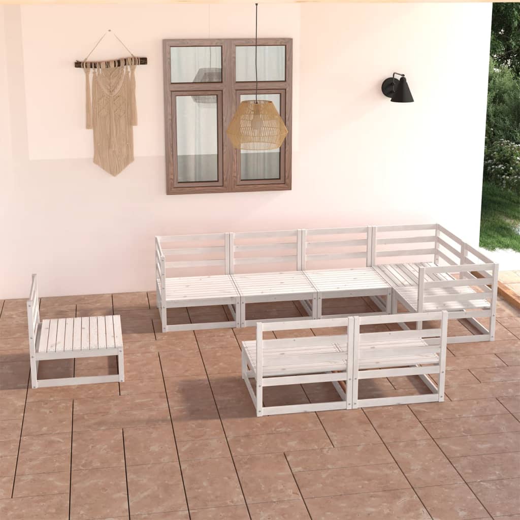 8 pcs conjunto lounge de jardim pinho maciço branco