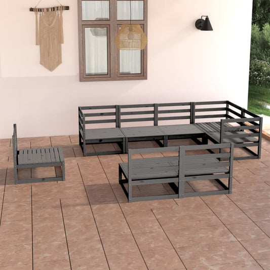 8 pcs conjunto lounge de jardim pinho maciço cinzento