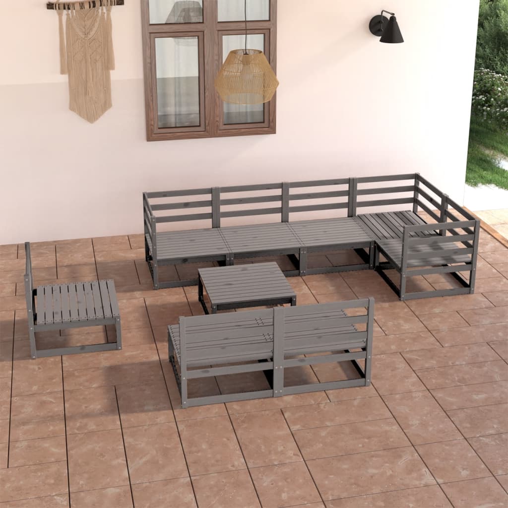 9 pcs conjunto lounge de jardim pinho maciço cinzento