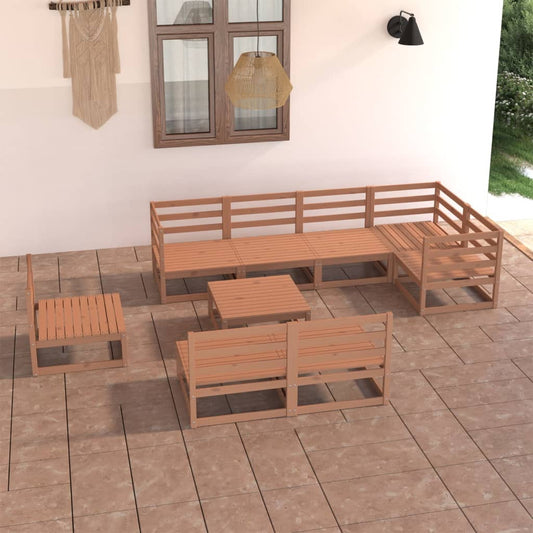 9 pcs conjunto lounge de jardim pinho maciço castanho mel