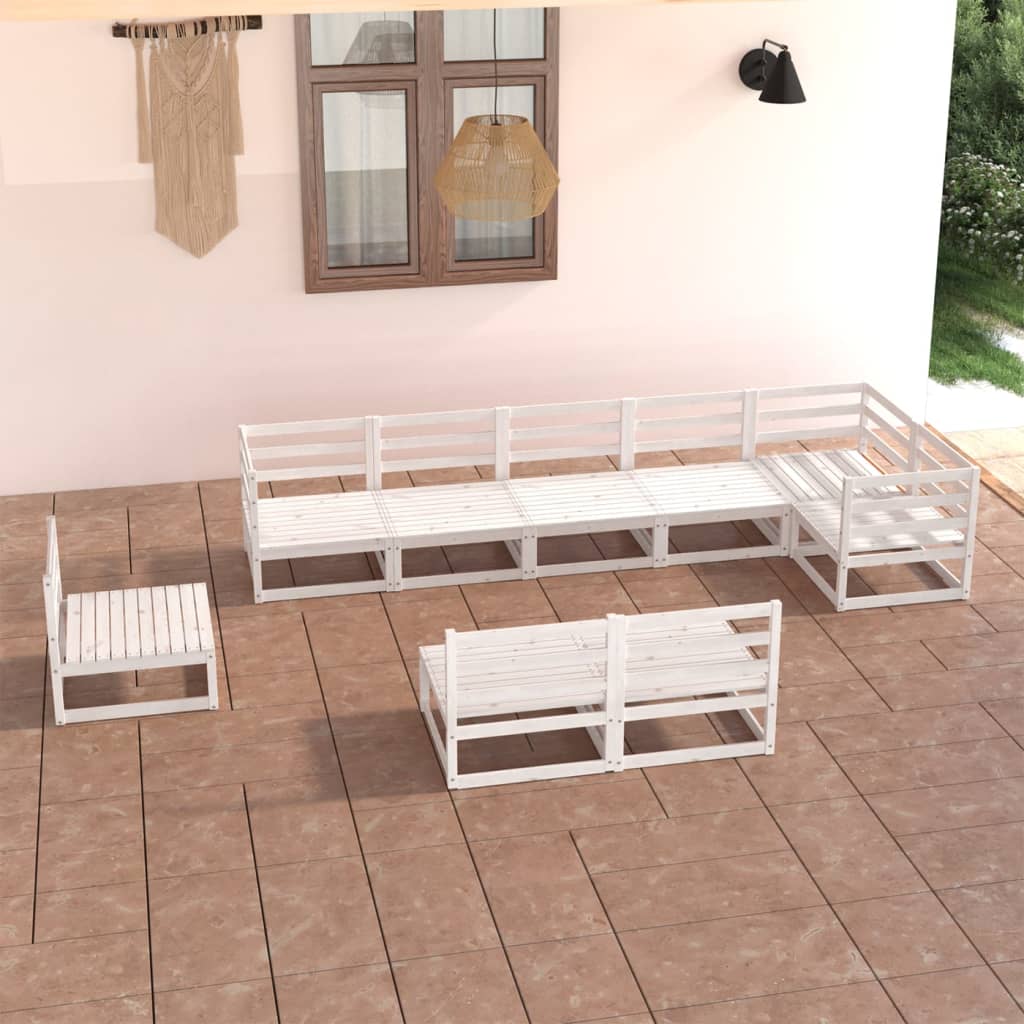 9 pcs conjunto lounge de jardim pinho maciço branco