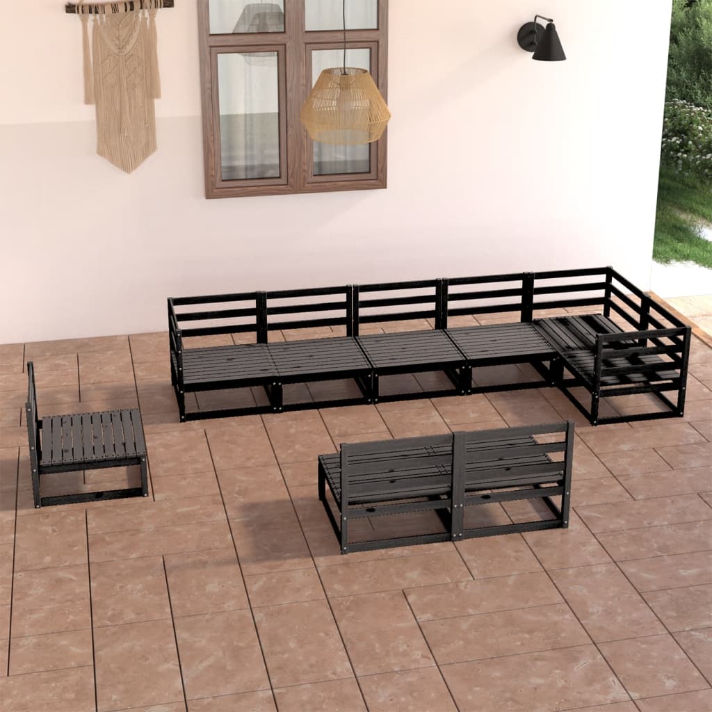 9 pcs conjunto lounge de jardim pinho maciço preto