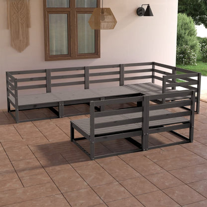 7 pcs conjunto lounge de jardim pinho maciço cinzento