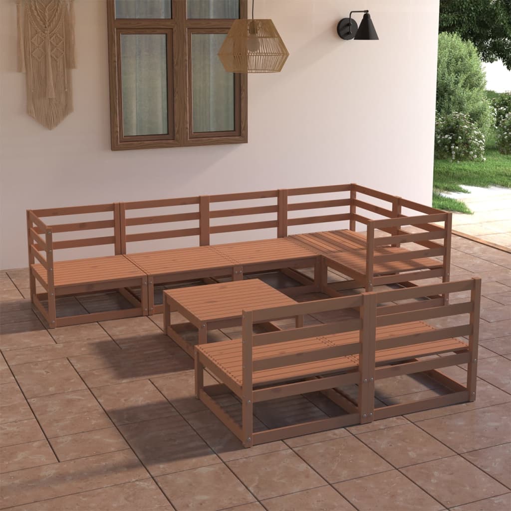 8 pcs conjunto lounge de jardim pinho maciço castanho mel