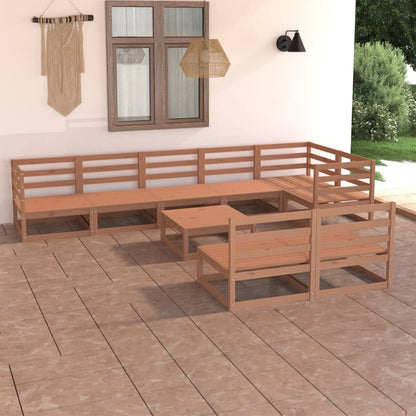 9 pcs conjunto lounge de jardim pinho maciço castanho mel