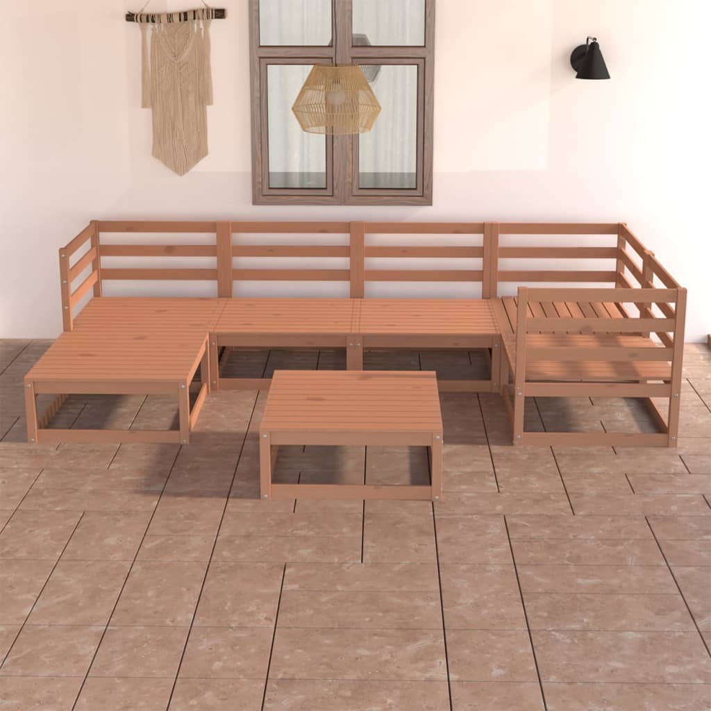 7 pcs conjunto lounge de jardim pinho sólido castanho mel