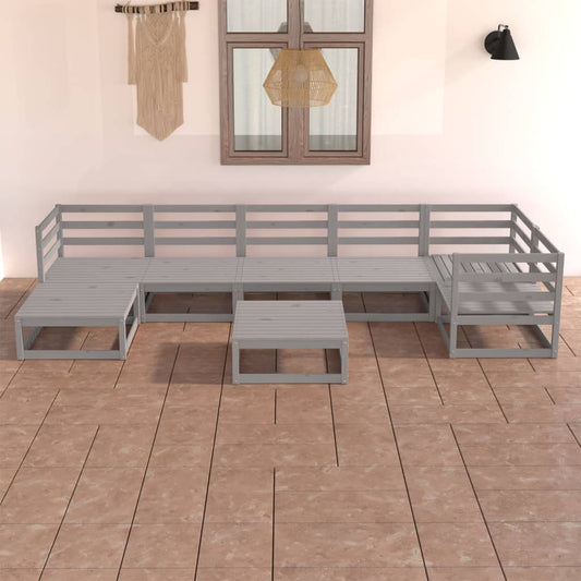 8 pcs conjunto lounge de jardim pinho sólido cinzento