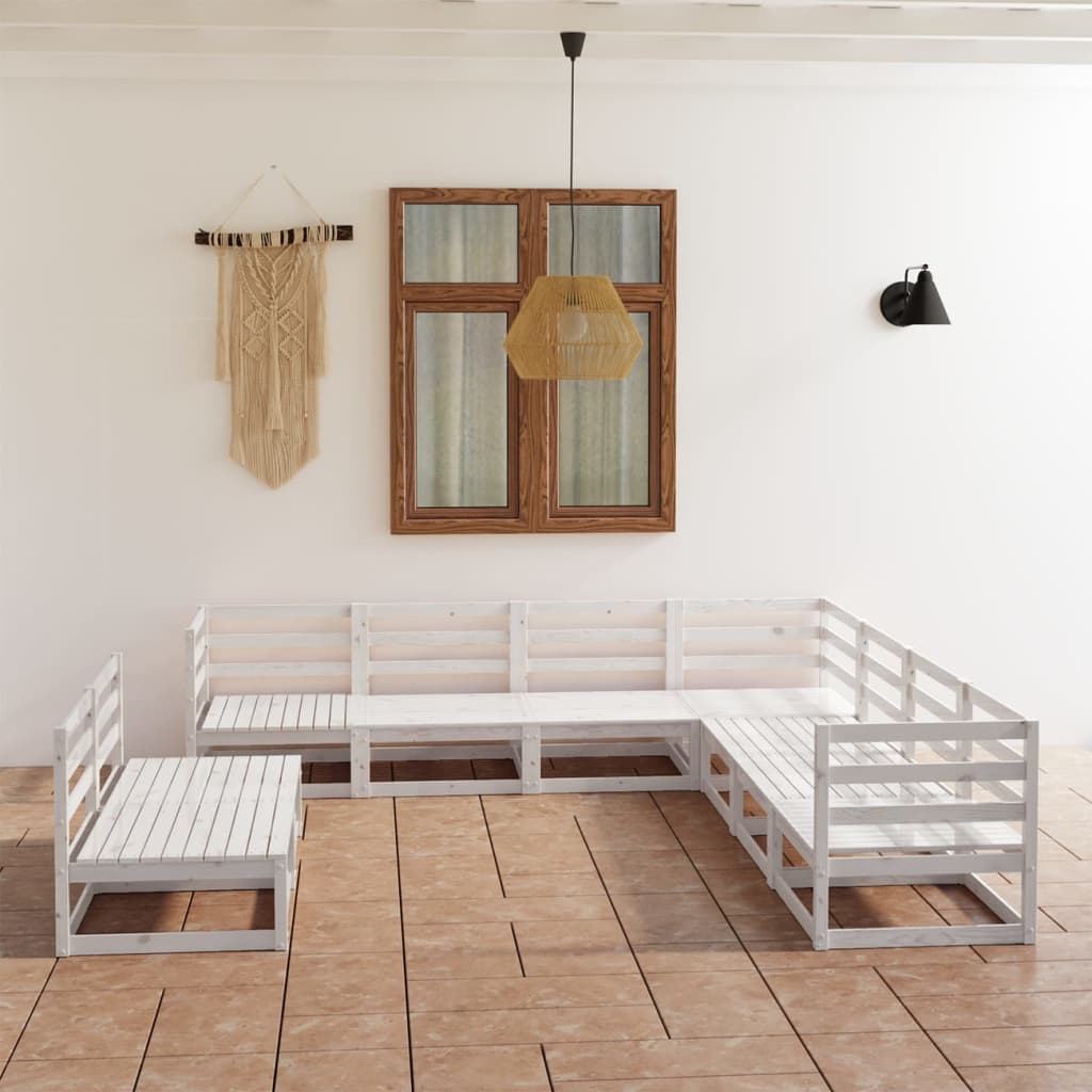 9 pcs conjunto lounge de jardim pinho sólido branco