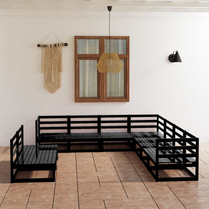 9 pcs conjunto lounge de jardim pinho maciço preto