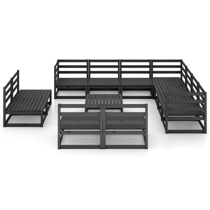 12 pcs conjunto lounge de jardim pinho maciço preto