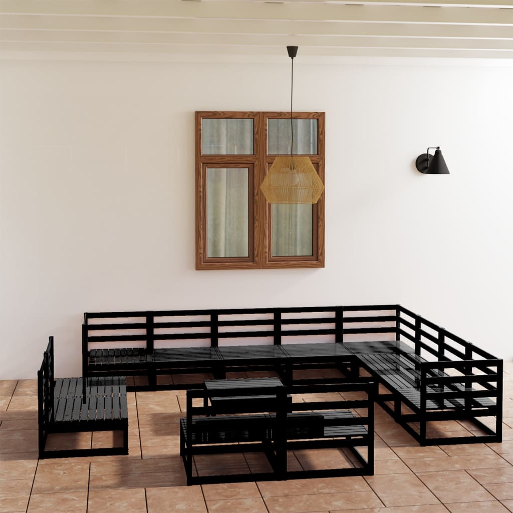 13 pcs conjunto lounge de jardim pinho maciço preto