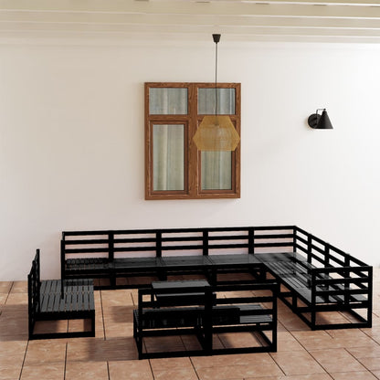 13 pcs conjunto lounge de jardim pinho maciço preto