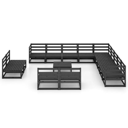 14 pcs conjunto lounge de jardim pinho maciço preto