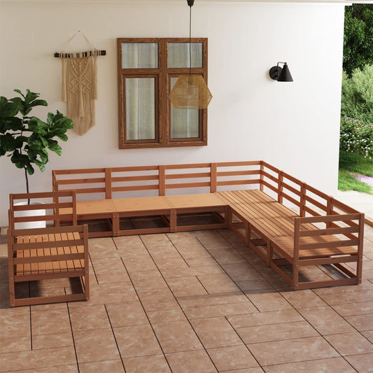 9 pcs conjunto lounge de jardim pinho maciço castanho mel